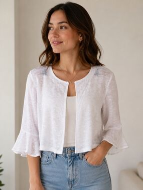 Lightweight White Open-Front Cardigan
